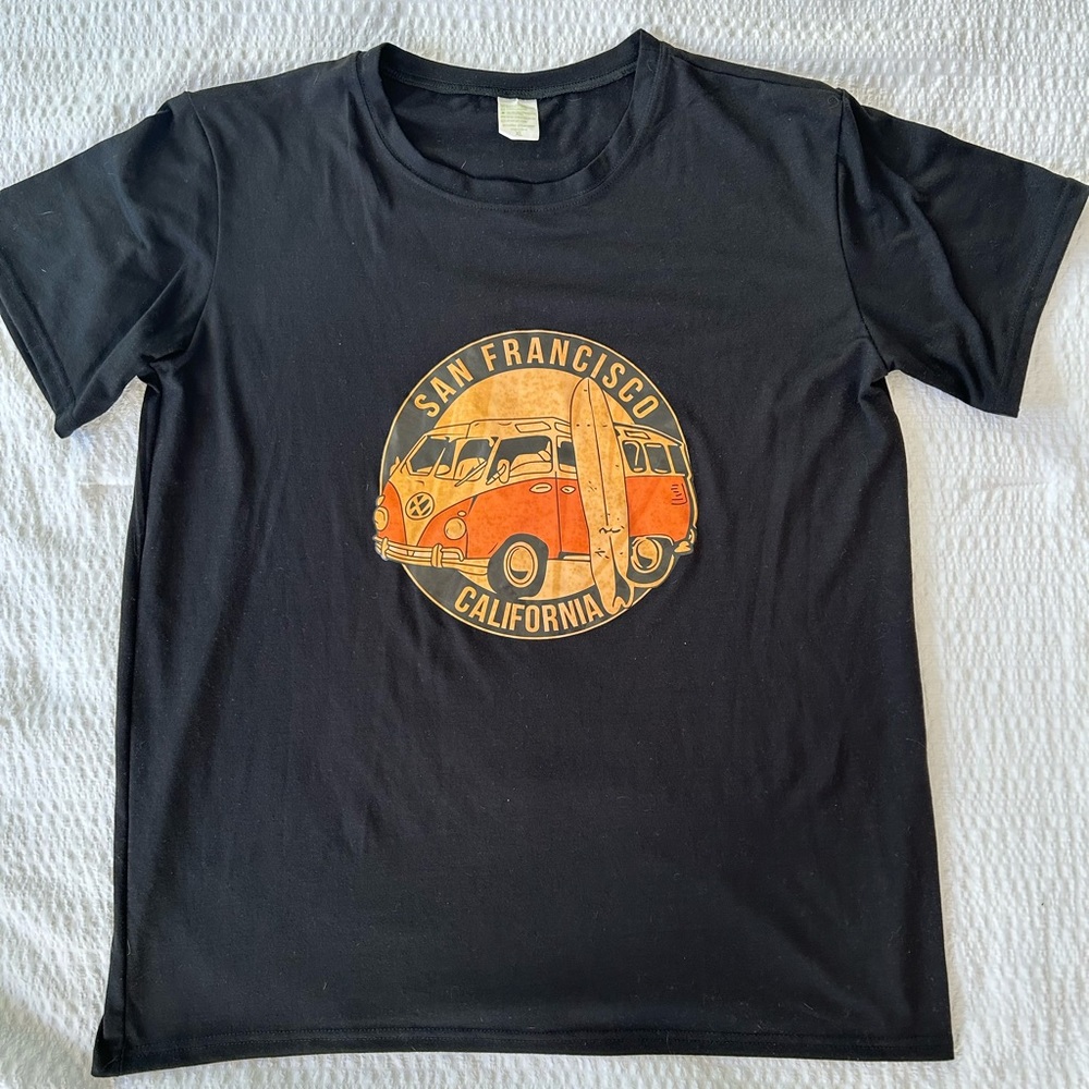 black graphic tee